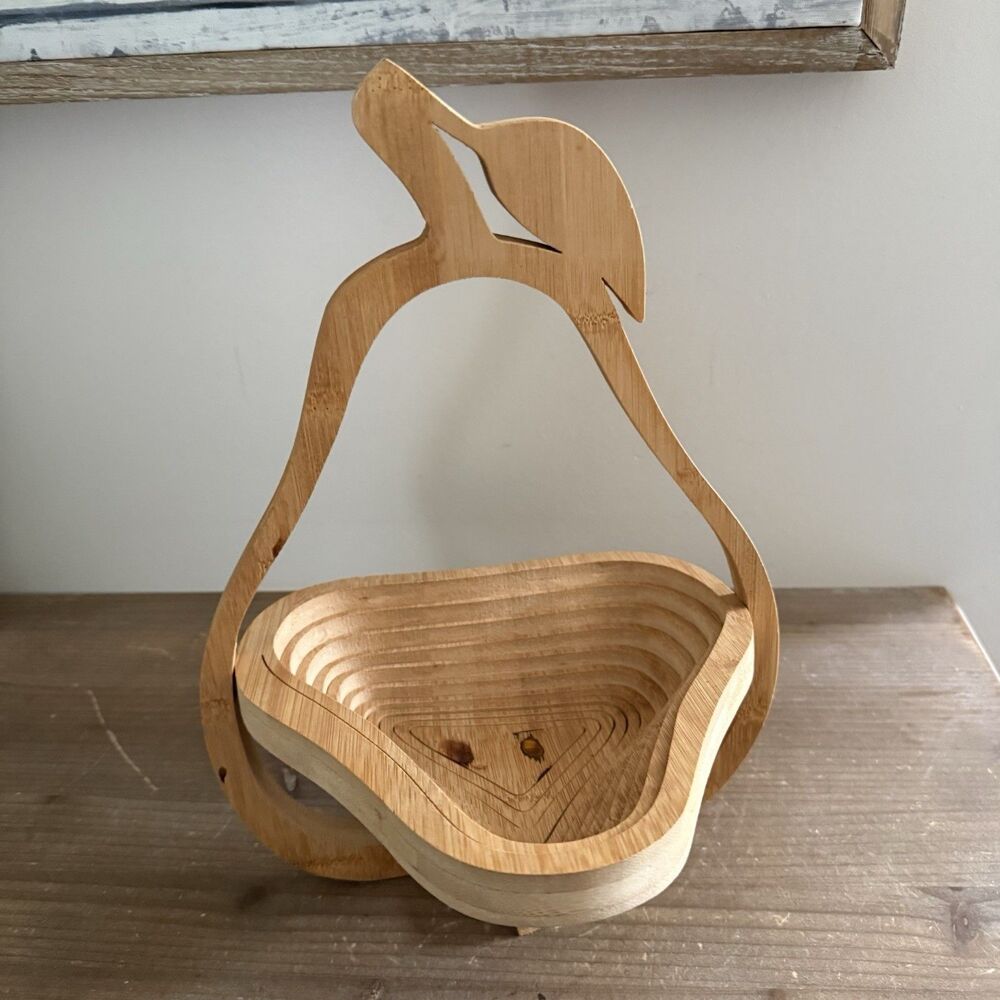 Vintage Collapsible Wood Foldable Fruit Pear Basket Folding Fruit Bowl
